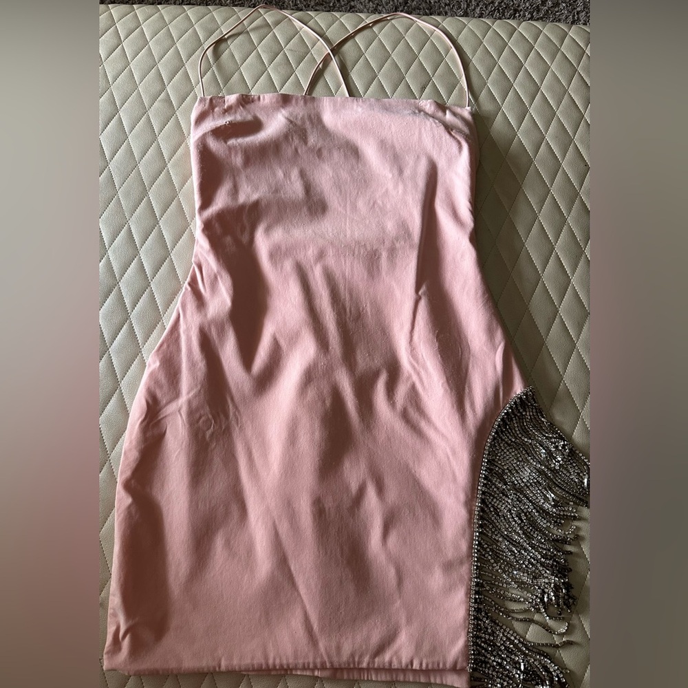 Oh Polly pink dress with silver fringe